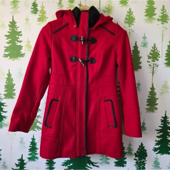 Women's Guess Red Toggle Wool Blend Duffle Coat - Picture 1 of 15
